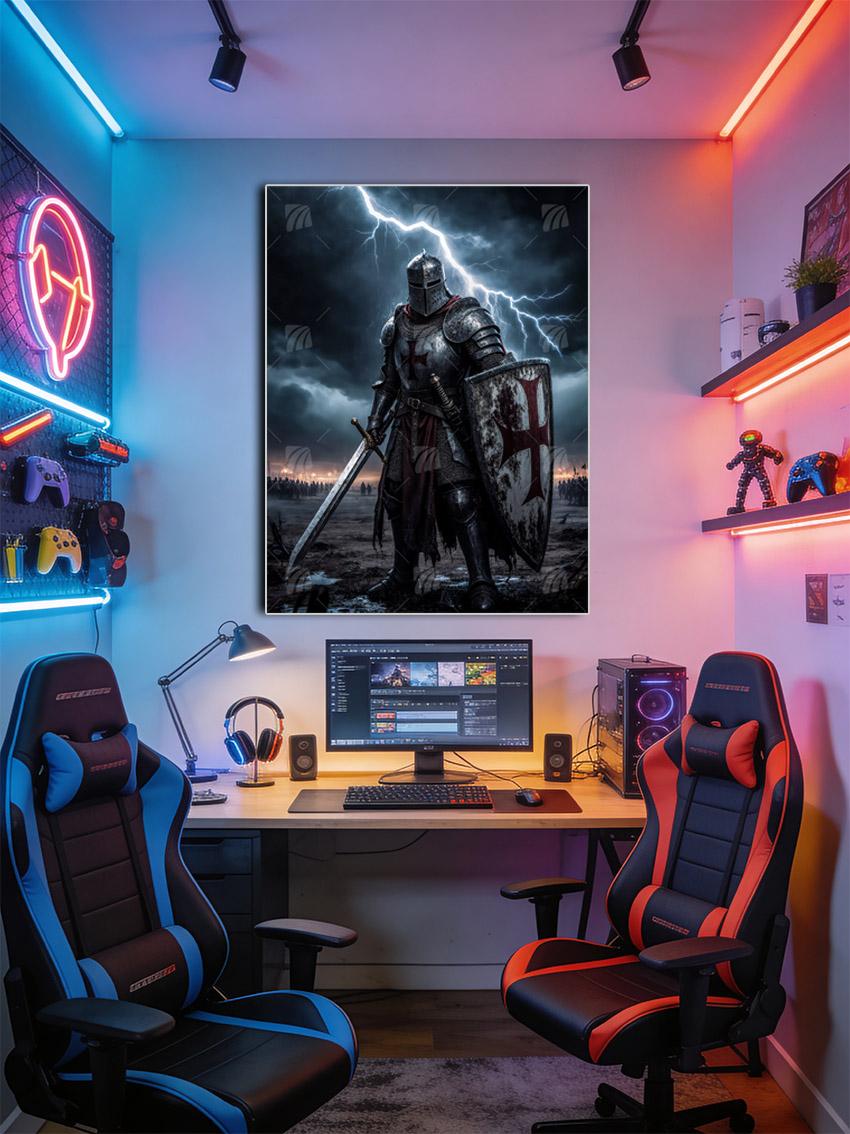 Stolzer Tempelritter Krieger Wandbild – Detailansicht