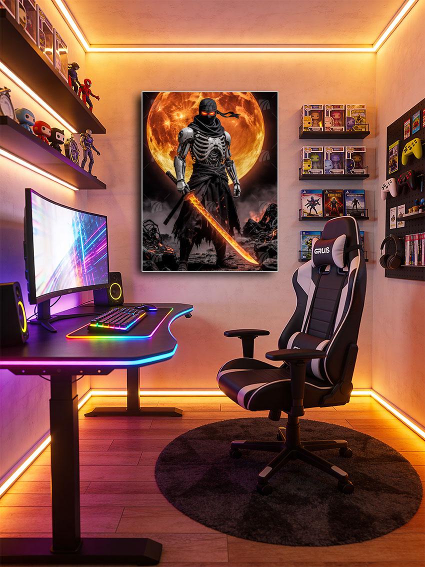 Cyborg-Ninja & Glühendes Katana  Krieger Wandbild – Detailansicht