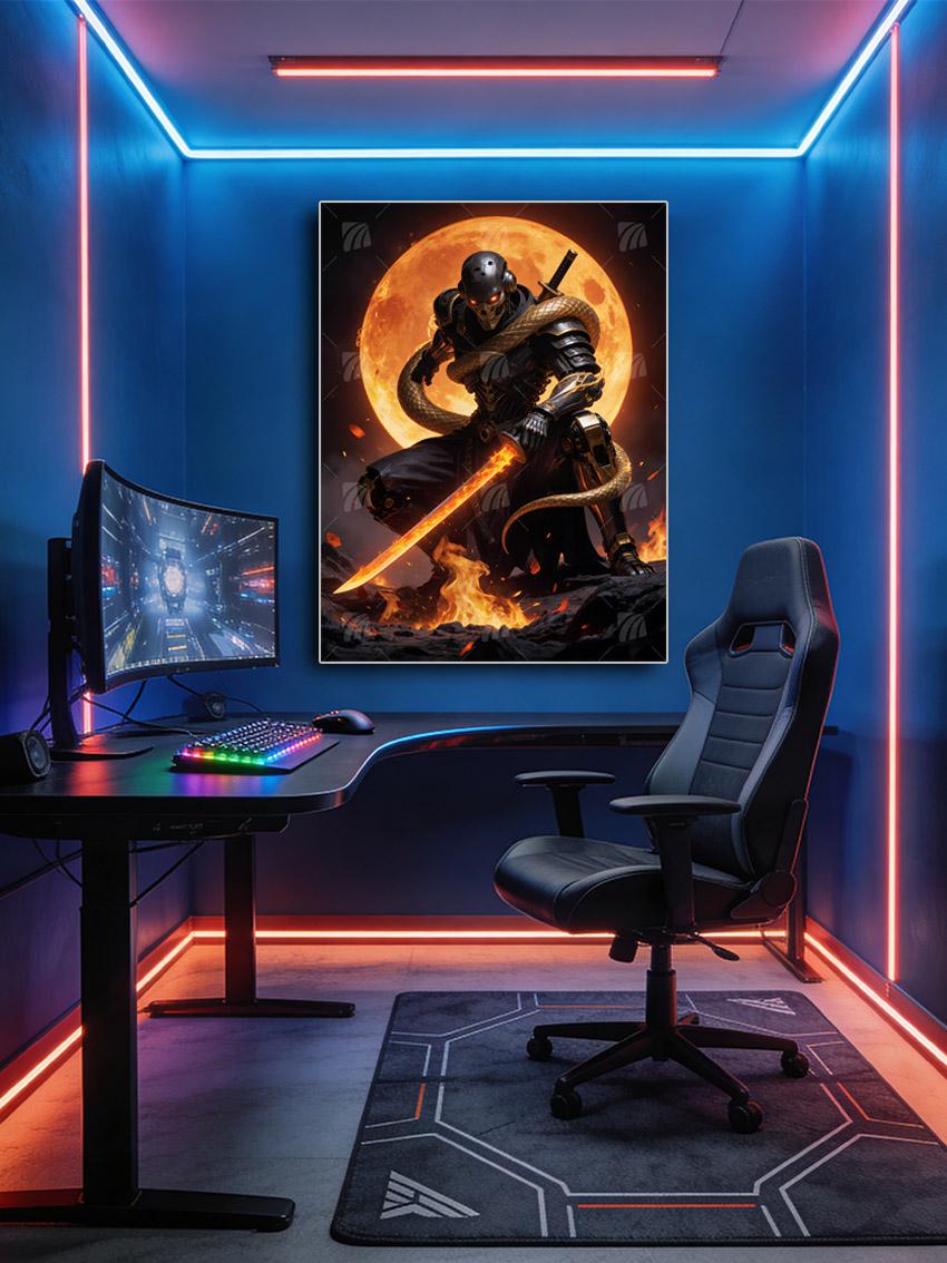 Mecha-Ninja & Goldene Schlange Krieger Wandbild – Detailansicht