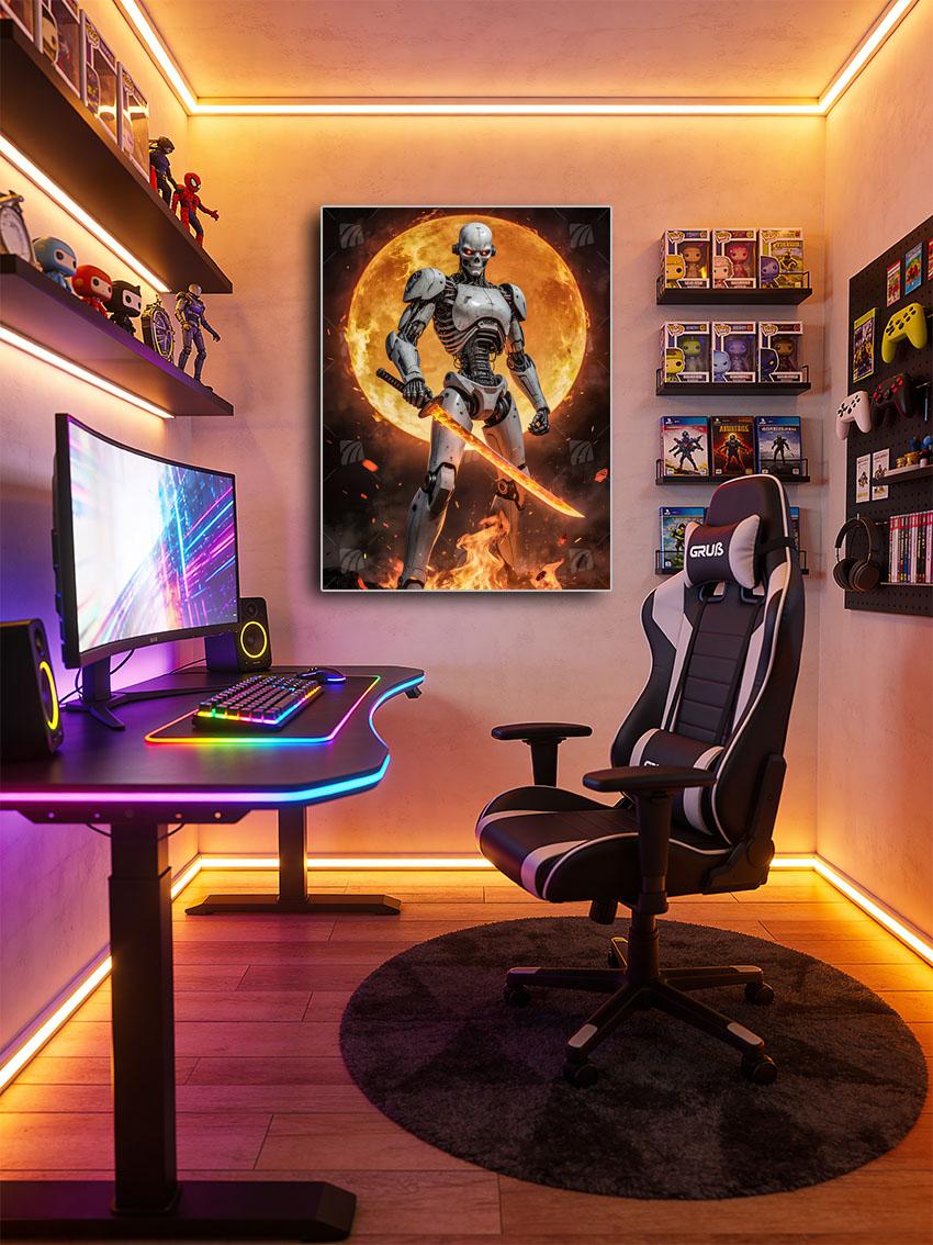 Skelett-Cyborg Krieger Wandbild – Detailansicht