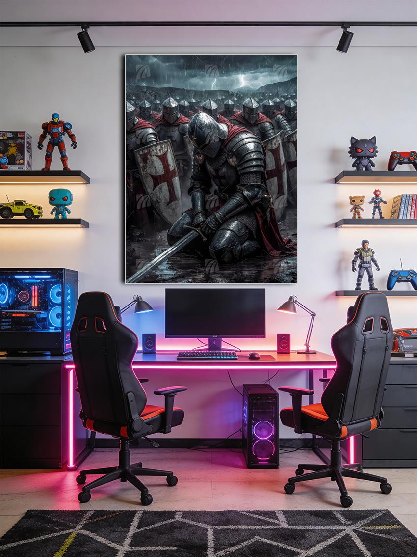 Das Heer der Tempelritter im Regen Krieger Wandbild – Detailansicht