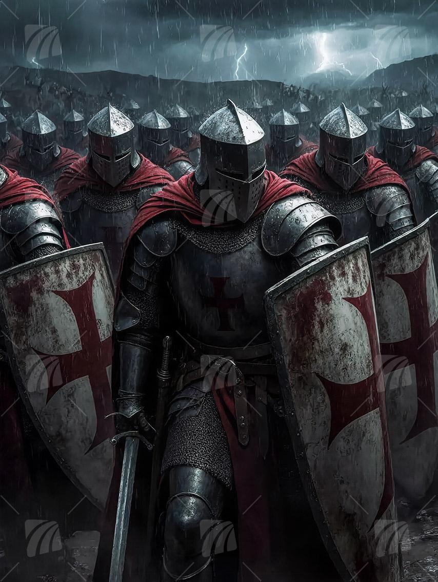 Standhafte Tempelritter im Sturm Krieger Wandbild auf Aluminium Dibond Spanntuch