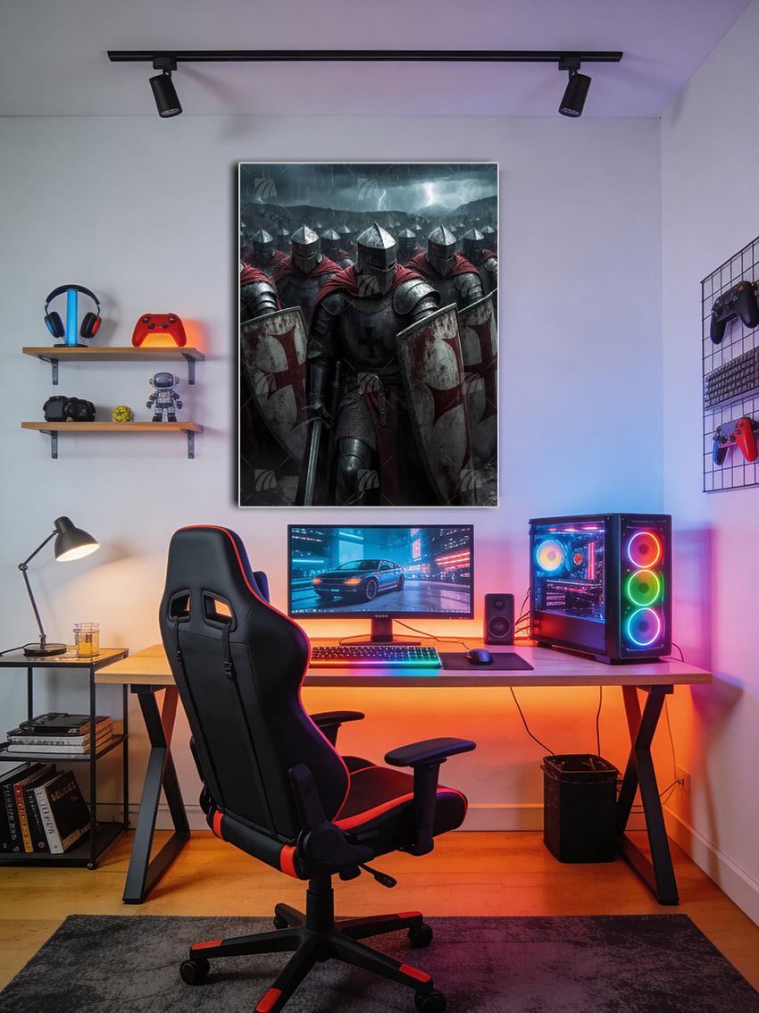 Standhafte Tempelritter im Sturm Krieger Wandbild – Detailansicht