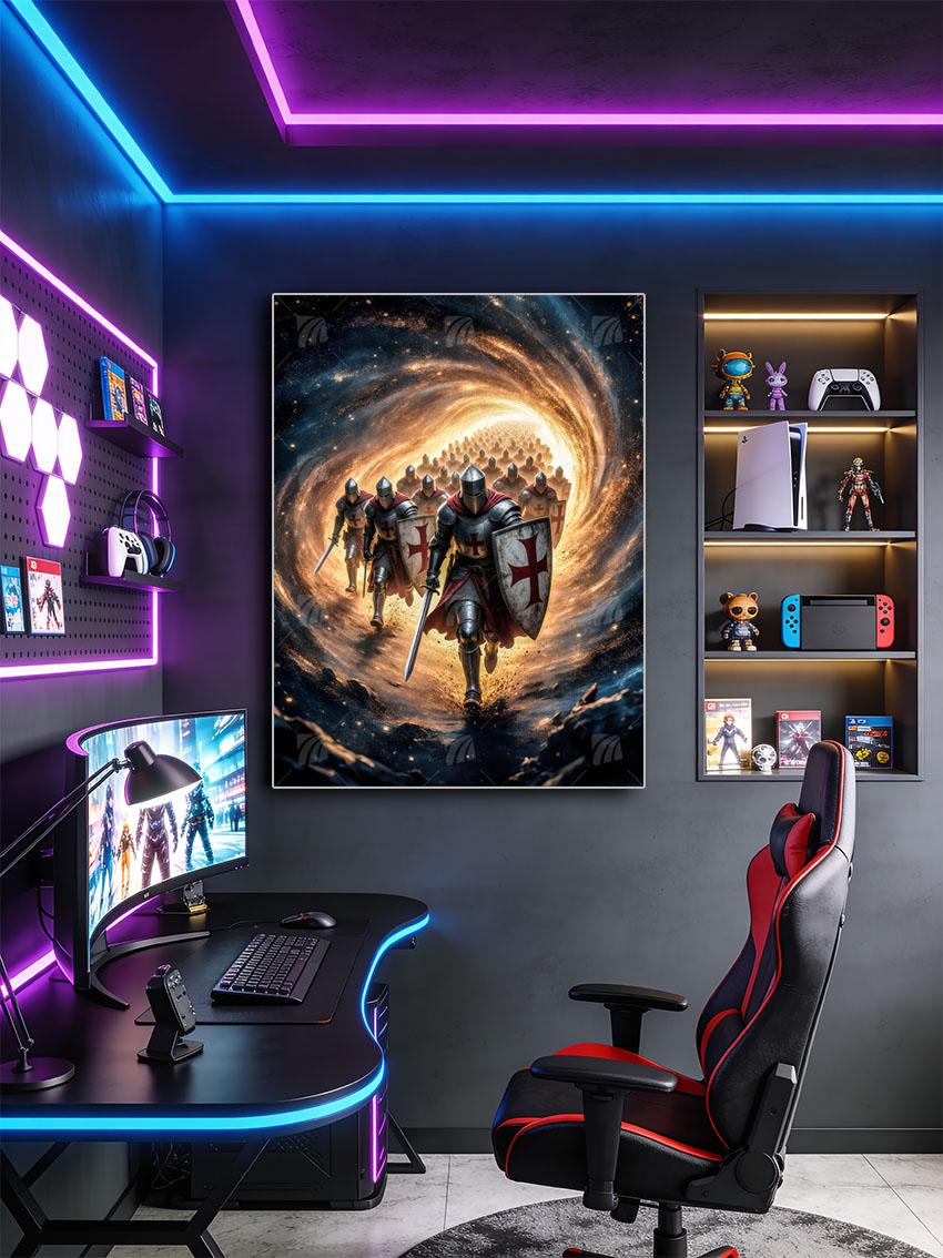 Tempelritter – Marsch durch das goldene Portal Krieger Wandbild – Detailansicht