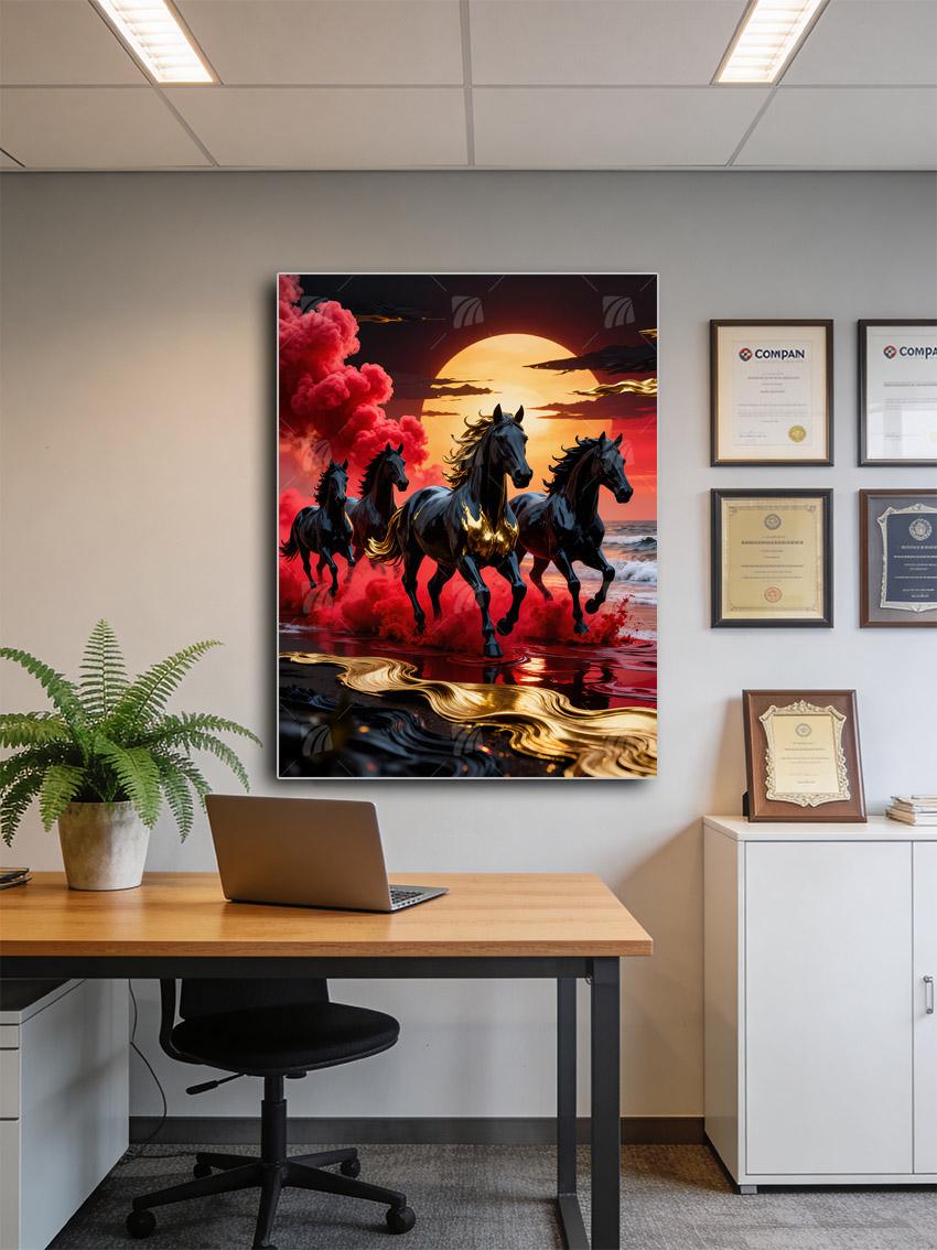 Galoppierende schwarze Pferde Tiere Wandbild – Detailansicht