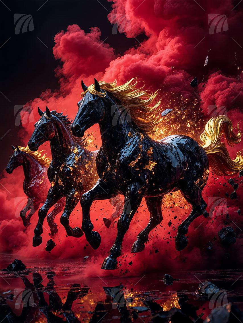 Galoppierende Feuerpferde Tiere Wandbild auf Aluminium Dibond Spanntuch