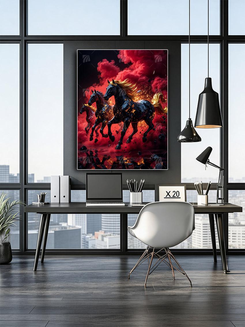Galoppierende Feuerpferde Tiere Wandbild – Detailansicht