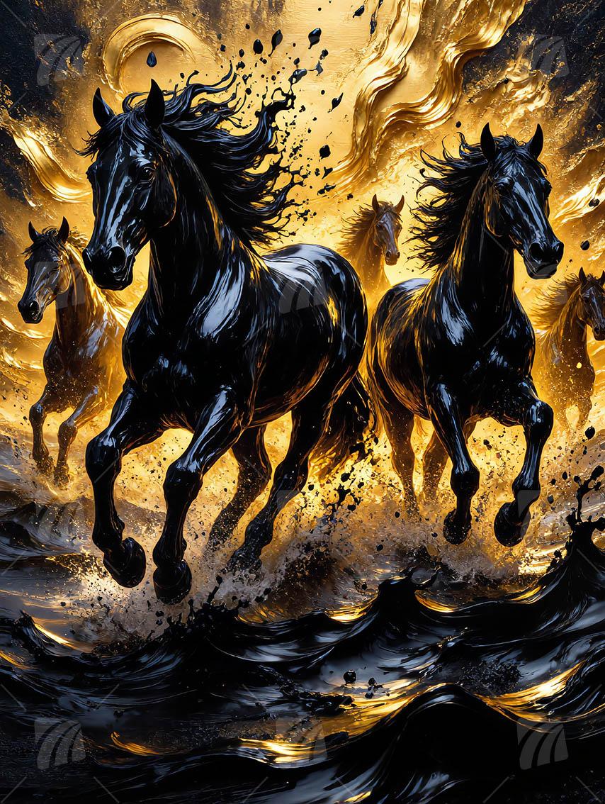 Midnight Gold Tiere Wandbild auf Aluminium Dibond Spanntuch