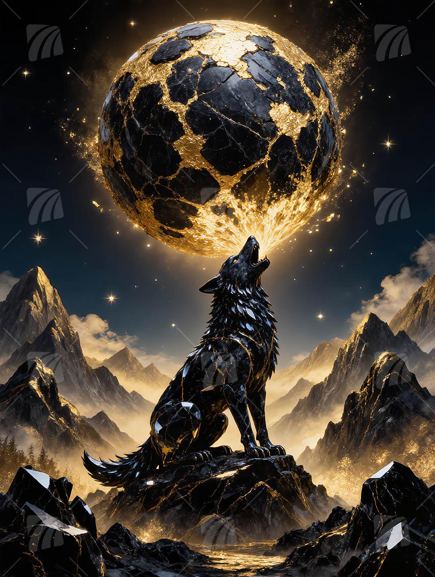 Crystal Wolf Tiere Wandbild auf Aluminium Dibond Spanntuch