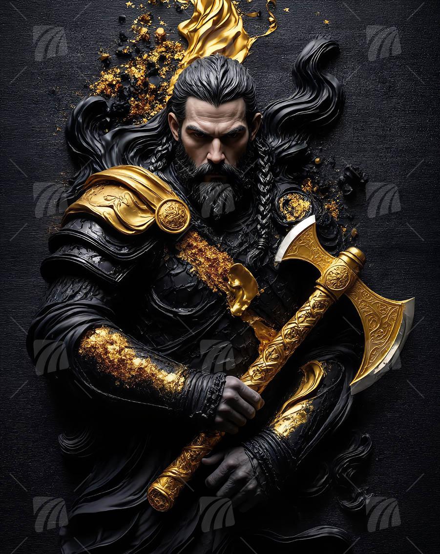 Der goldene Wikinger-Krieger Krieger Wandbild auf Aluminium Dibond Spanntuch