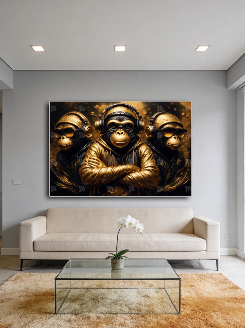 Drei Gorillas im Urban-Luxus Pop Art Wandbild – Detailansicht