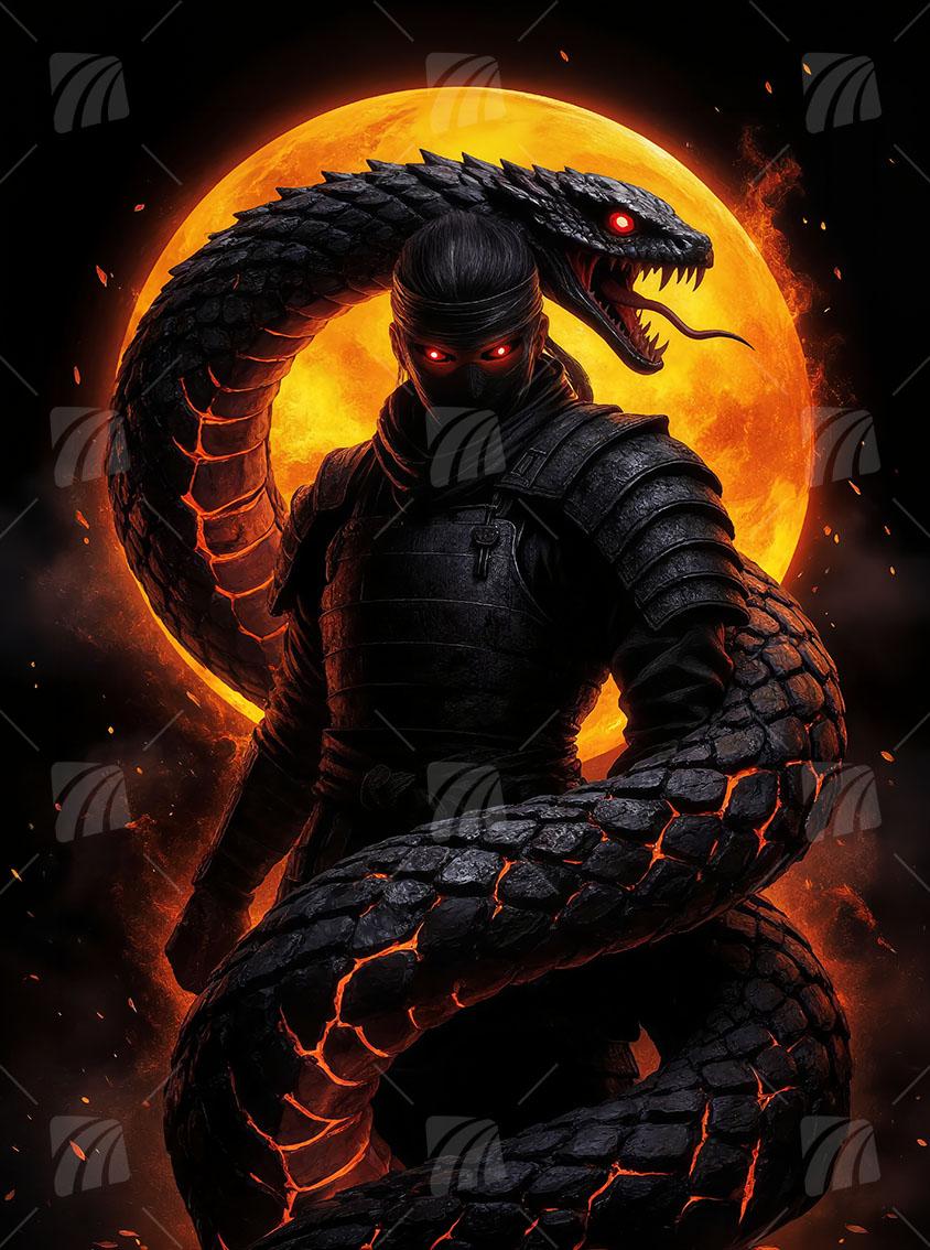 Shadow Ninja Krieger Wandbild auf Aluminium Dibond Spanntuch