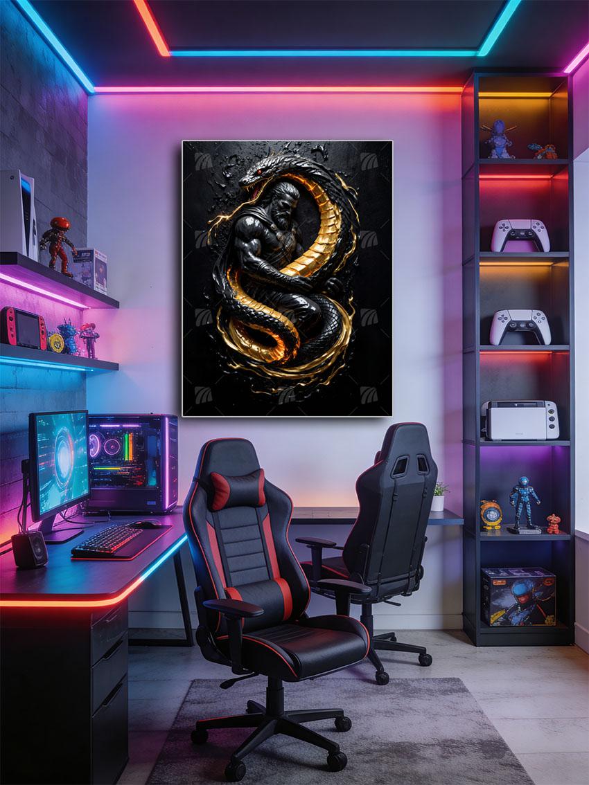  Der goldene Schlangenkrieger Krieger Wandbild – Detailansicht