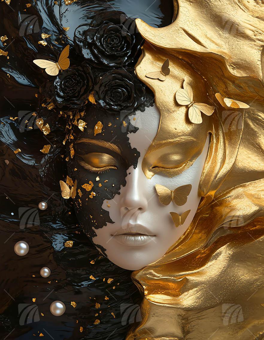 Golden Silence Black & Gold Wandbild auf Aluminium Dibond Spanntuch