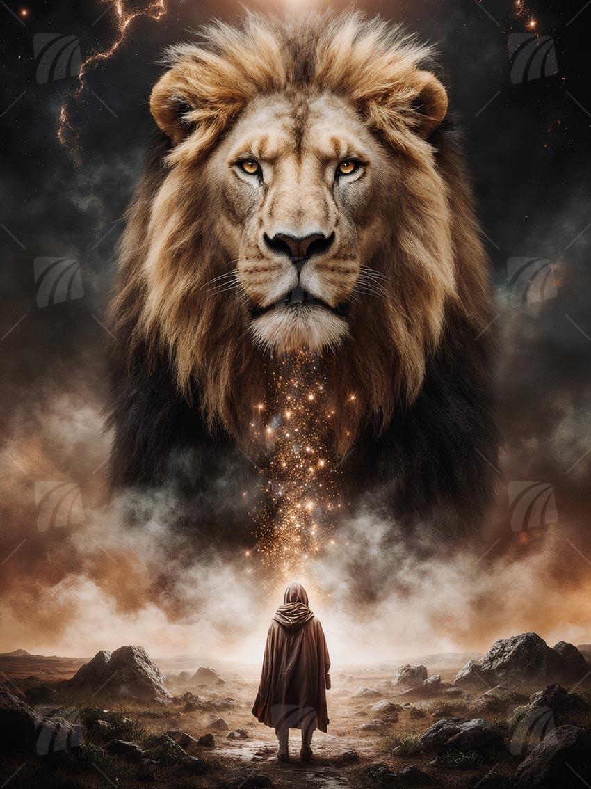 Cosmic Lion Spirit Tiere Wandbild auf Aluminium Dibond Spanntuch