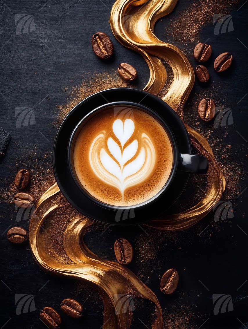 Golden Barista Magic kitchen Wandbild auf Aluminium Dibond Spanntuch