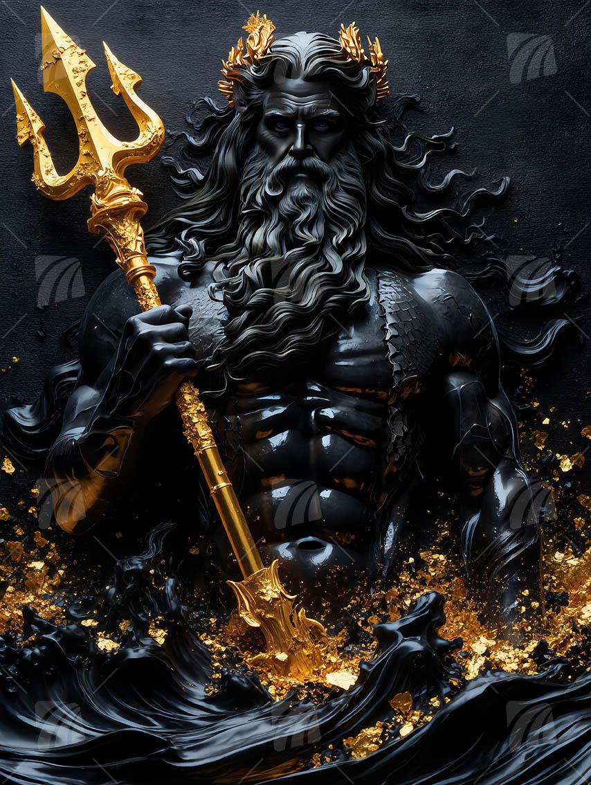 Gott der Meere in Onyx-Optik Mythisch Wandbild auf Aluminium Dibond Spanntuch