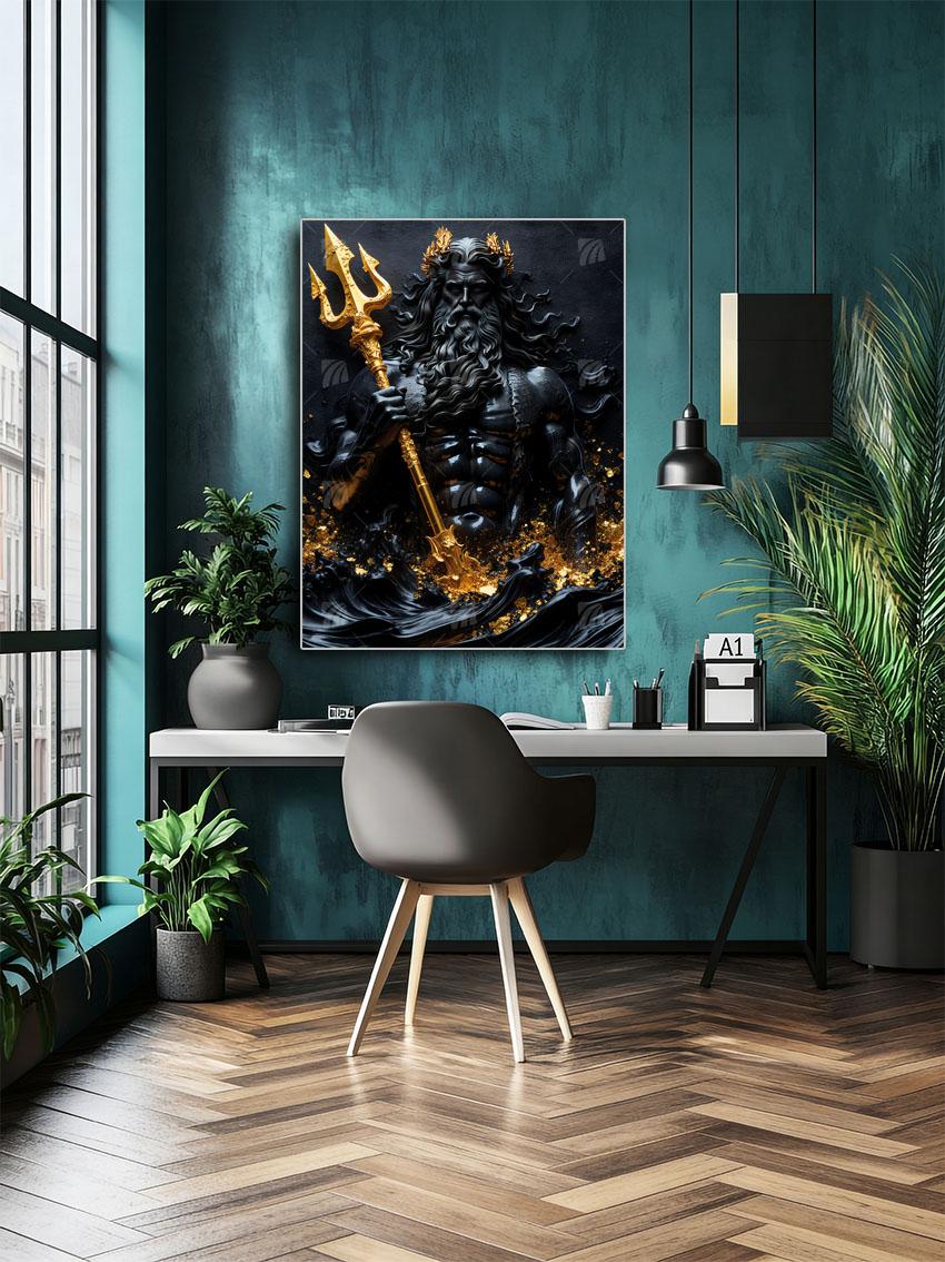 Gott der Meere in Onyx-Optik Mythisch Wandbild – Detailansicht