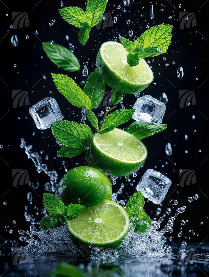 Lime Splash kitchen Wandbild auf Aluminium Dibond Spanntuch