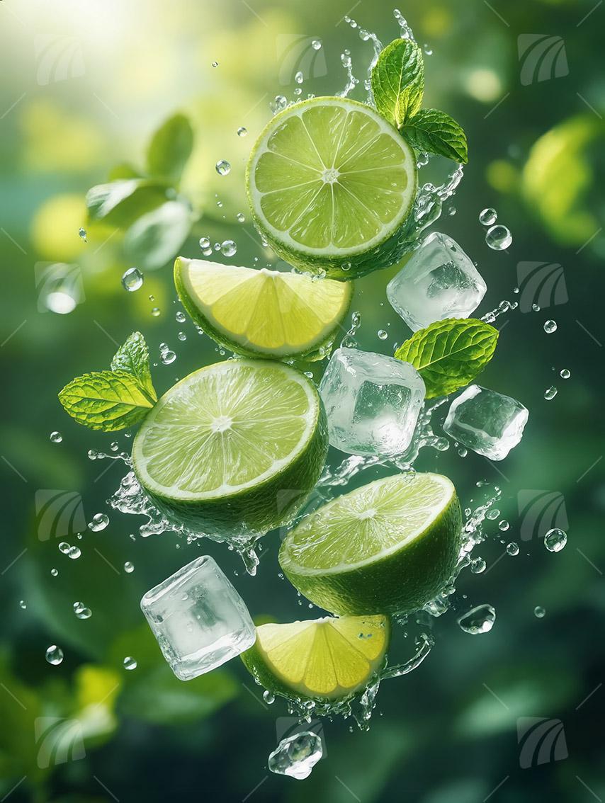 Sunlit Lime Splash kitchen Wandbild auf Aluminium Dibond Spanntuch