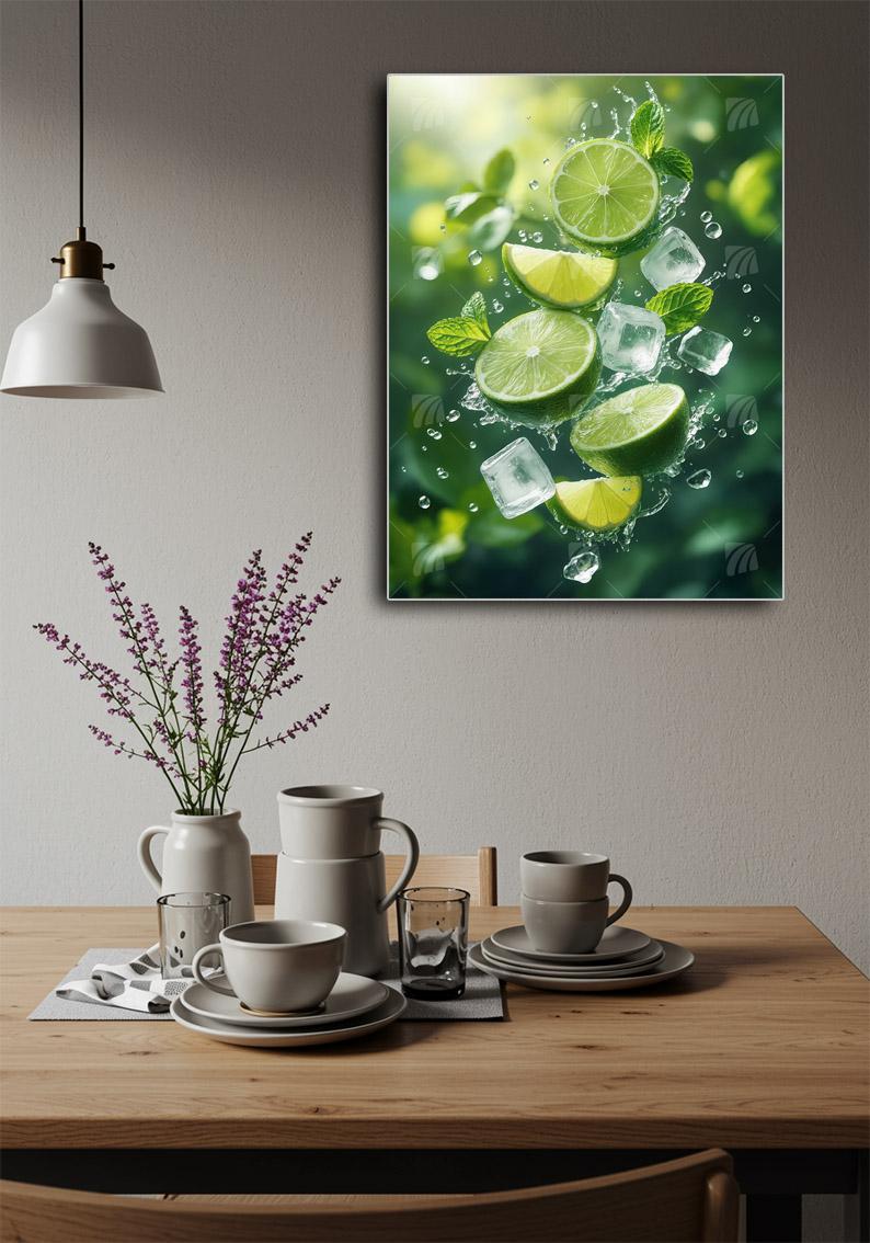 Sunlit Lime Splash kitchen Wandbild – Detailansicht