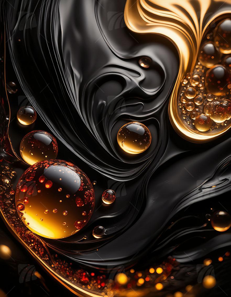 Golden Fluidity Black & Gold Wandbild auf Aluminium Dibond Spanntuch