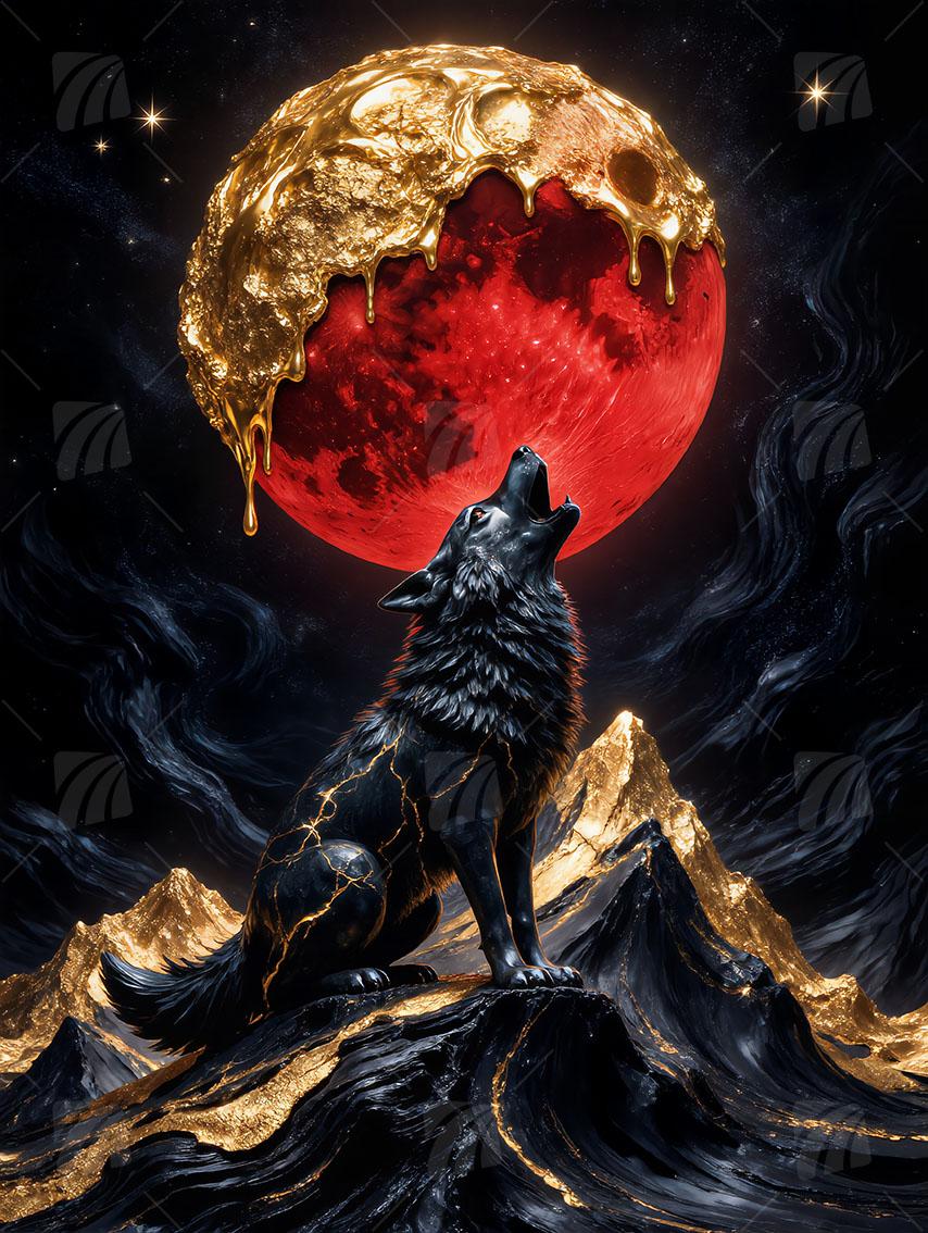 Golden Howl Tiere Wandbild auf Aluminium Dibond Spanntuch