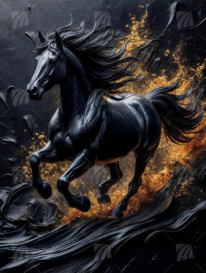 Golden Gallop Tiere Wandbild auf Aluminium Dibond Spanntuch