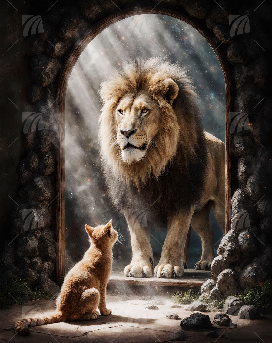 Die Spiegelung des Mutes  Tiere Wandbild auf Aluminium Dibond Spanntuch