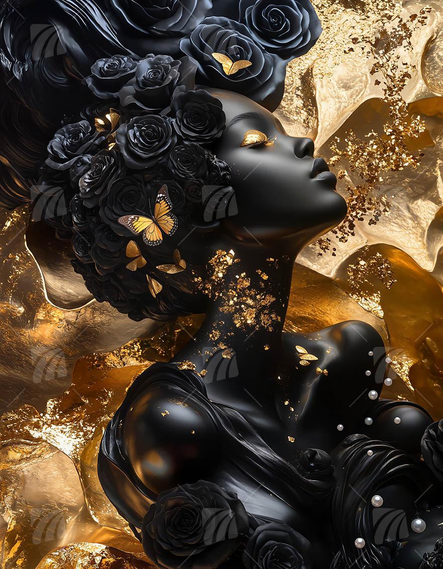 Golden Glamour Black & Gold Wandbild auf Aluminium Dibond Spanntuch