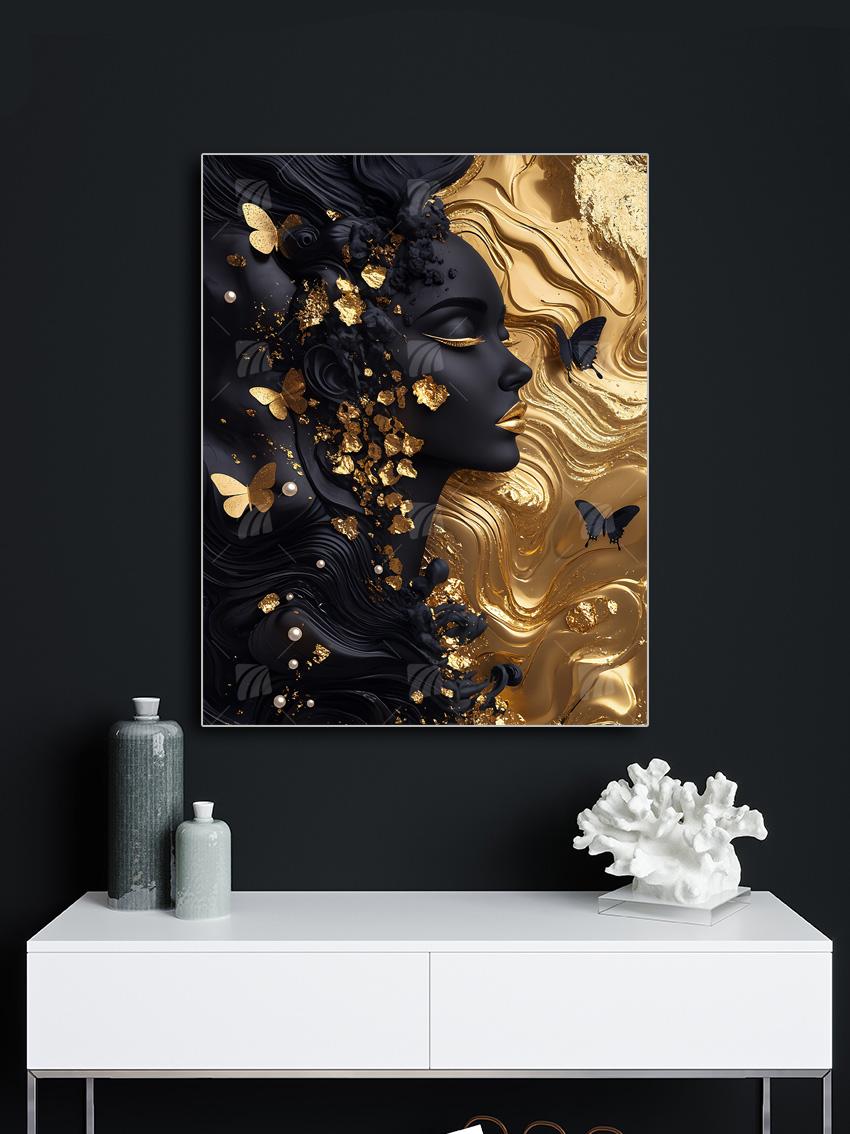 Elegante Frauensilhouette Black & Gold Wandbild – Detailansicht