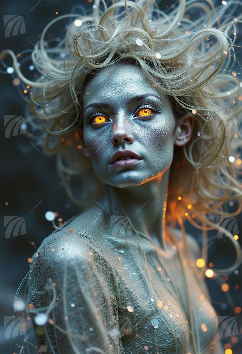 Amber Eyes Mythisch Wandbild auf Aluminium Dibond Spanntuch