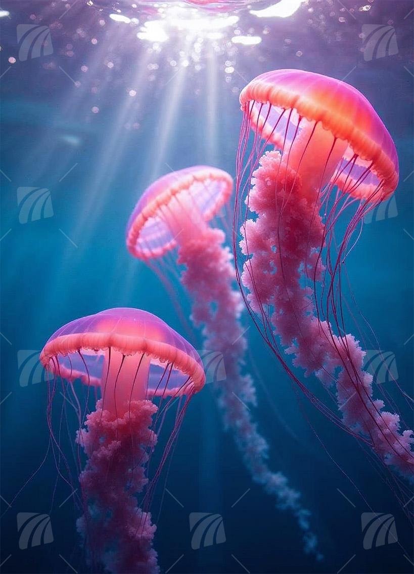 Tanz der Quallen Nature Wandbild auf Aluminium Dibond Spanntuch