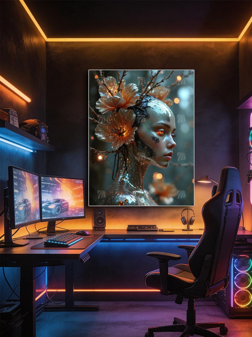 Golden Blossom Spirit Mythisch Wandbild – Detailansicht