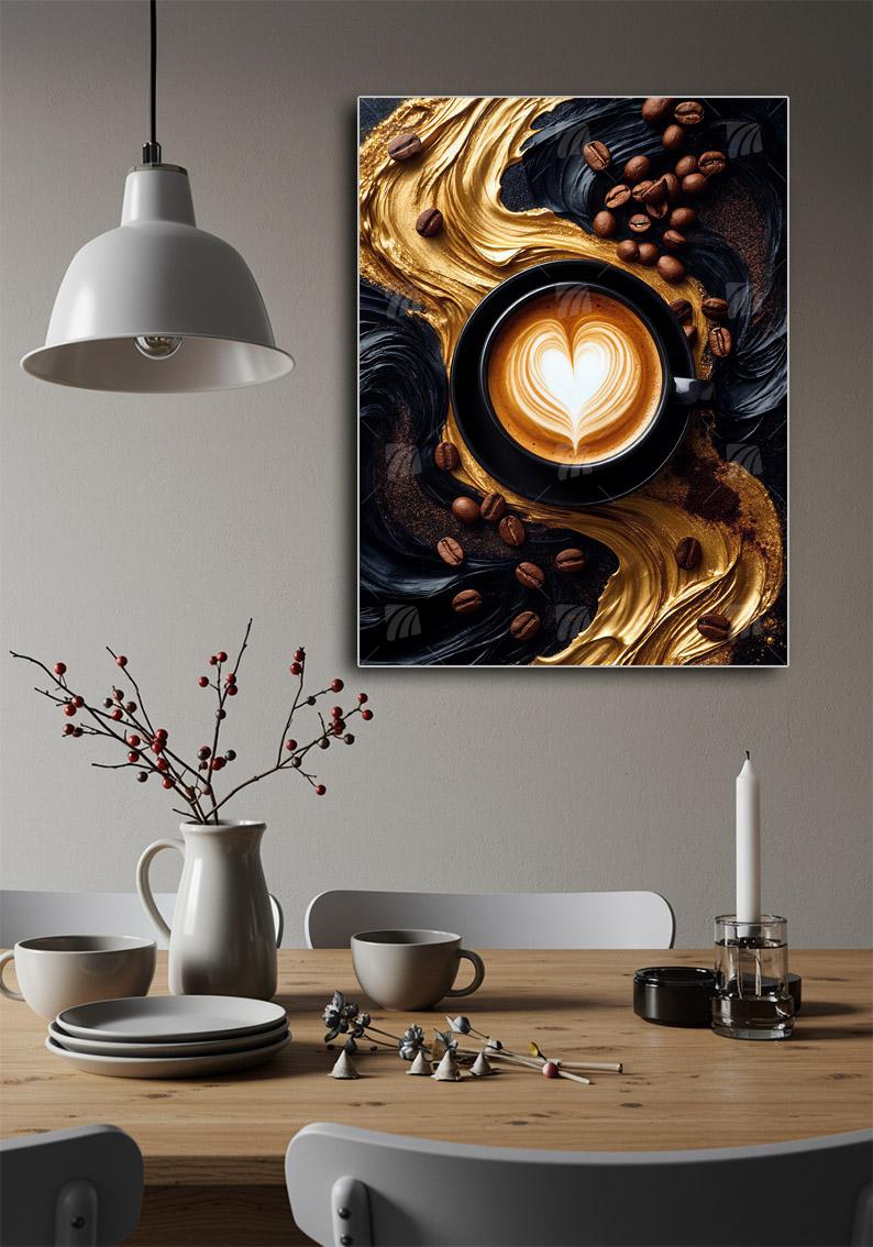 Golden Coffee Love kitchen Wandbild – Detailansicht