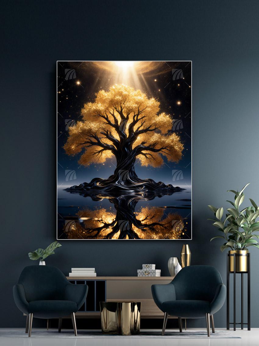 Goldener Lebensbaum Black & Gold Wandbild – Detailansicht