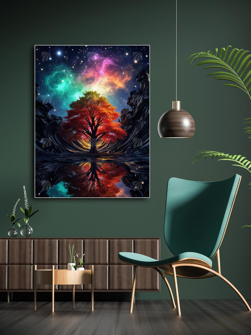 Kosmischer Lebensbaum Mythisch Wandbild – Detailansicht