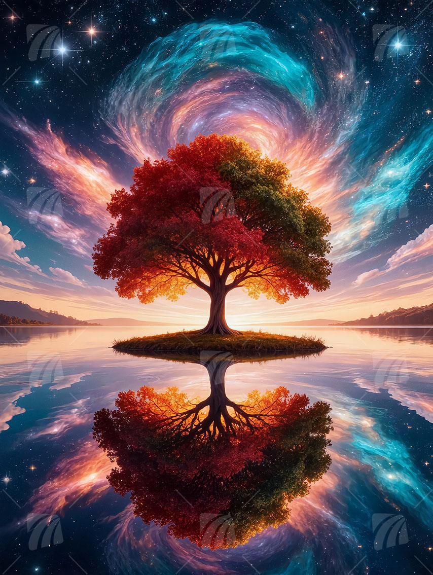 Galaktisches Erwachen Mythisch Wandbild auf Aluminium Dibond Spanntuch