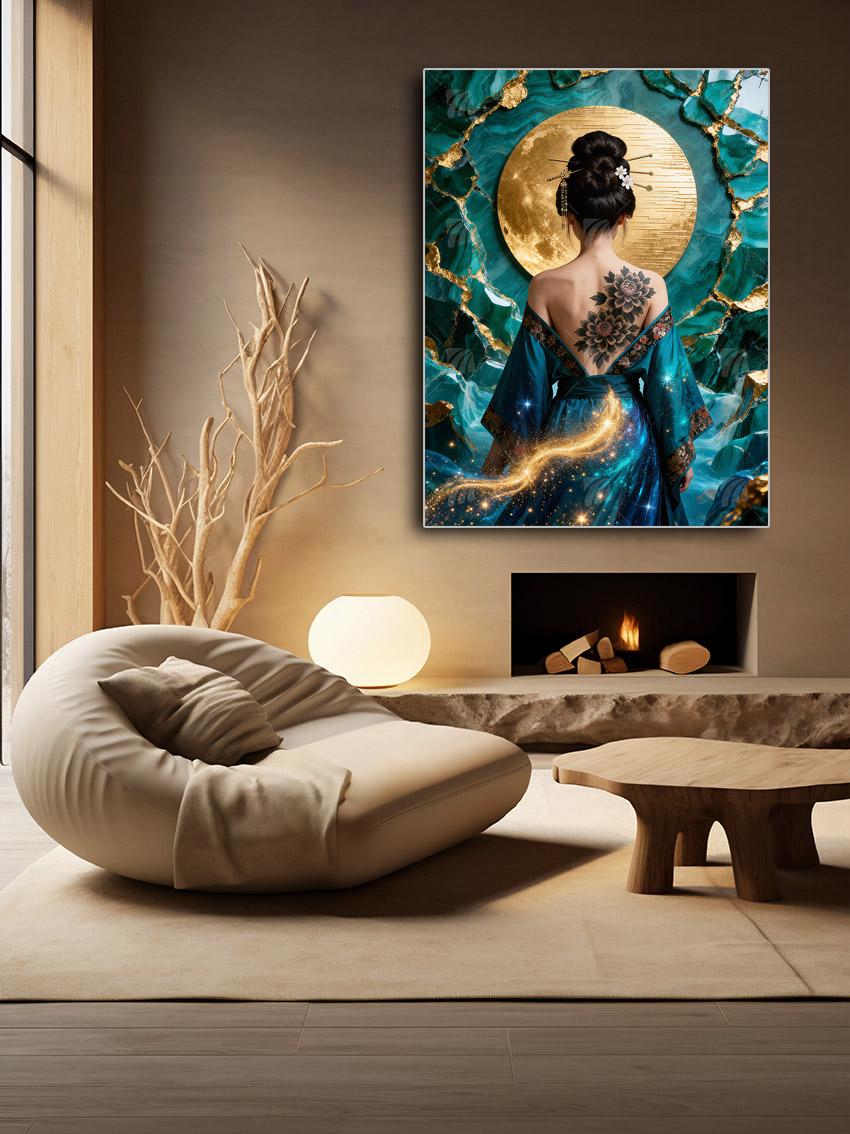 Goldener Mondpfad Japanische Ästhetik Wandbild – Detailansicht