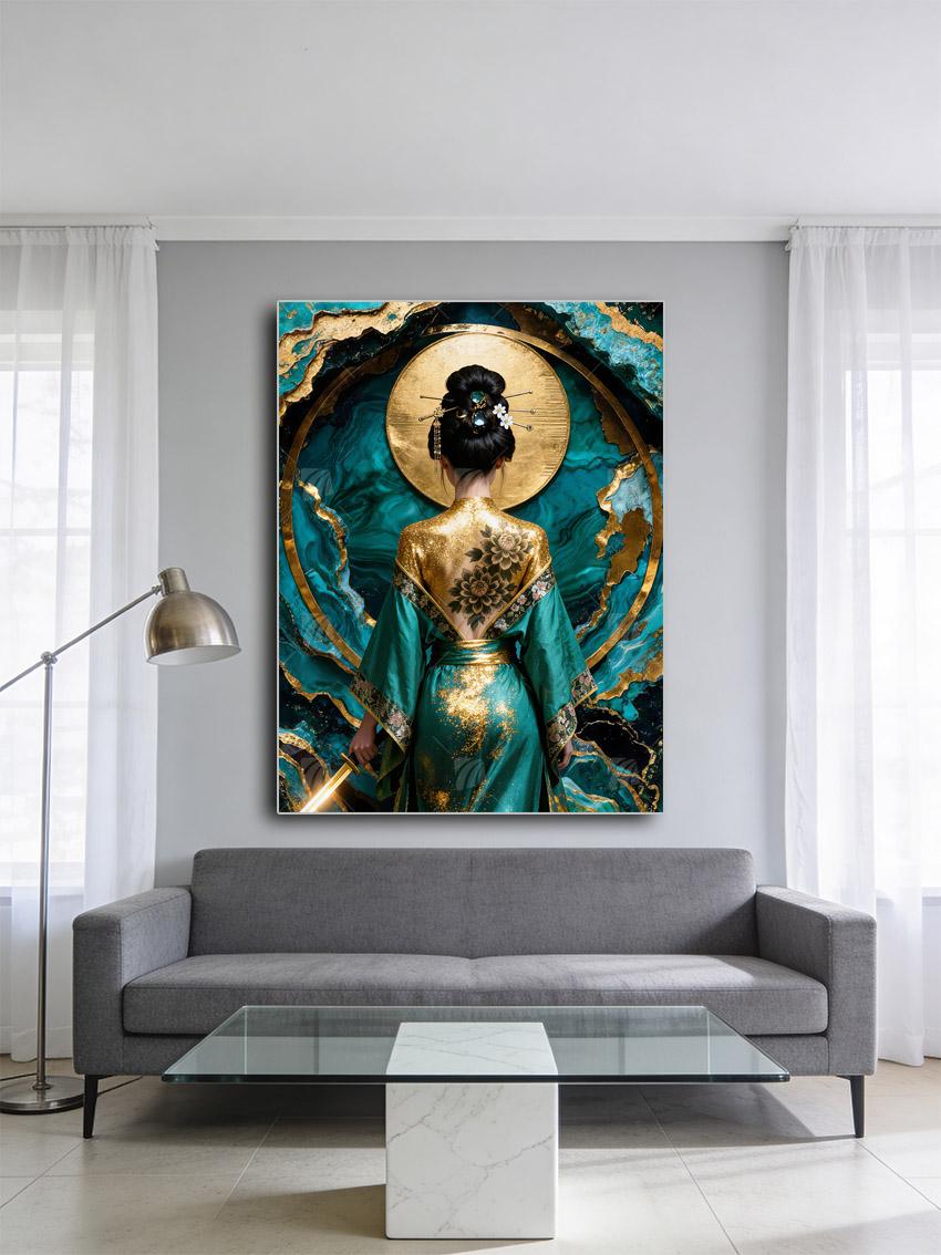 Emerald Warrior Japanische Ästhetik Wandbild – Detailansicht