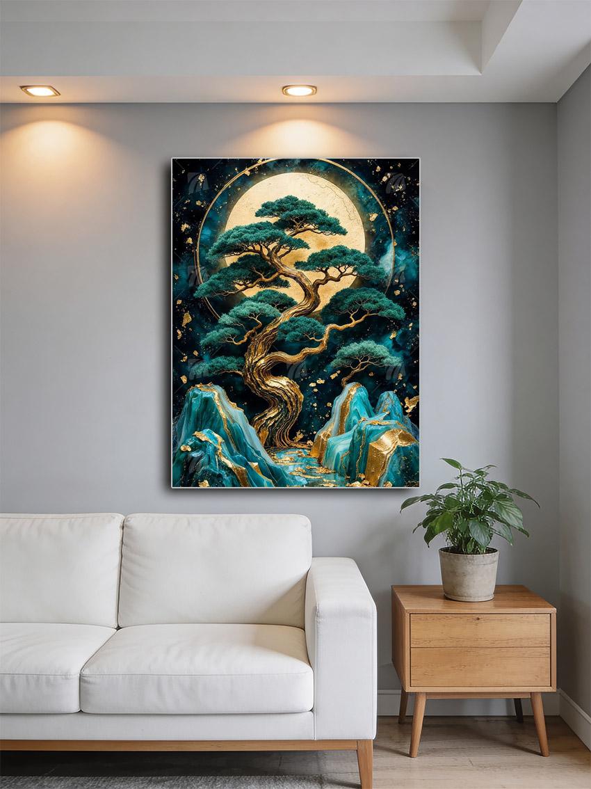 Golden Zenith Bonsai Japanische Ästhetik Wandbild – Detailansicht