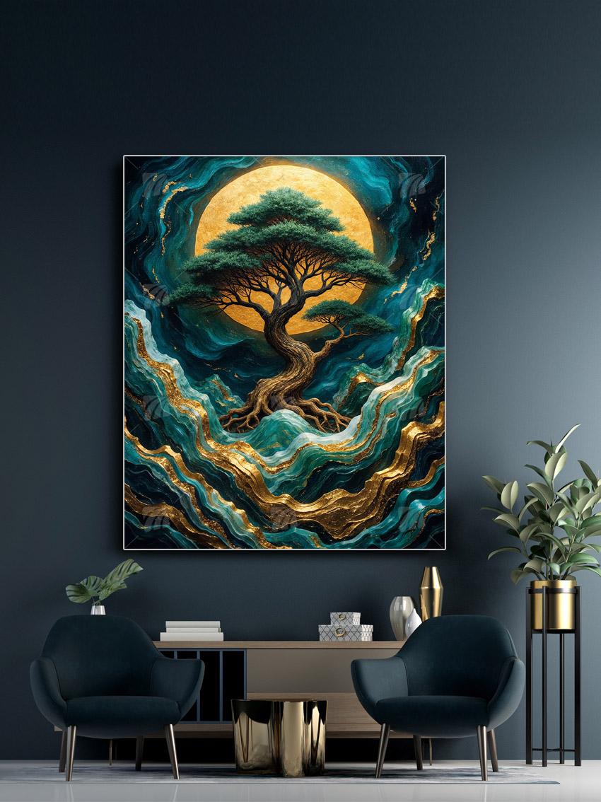 Emerald Flow Japanische Ästhetik Wandbild – Detailansicht