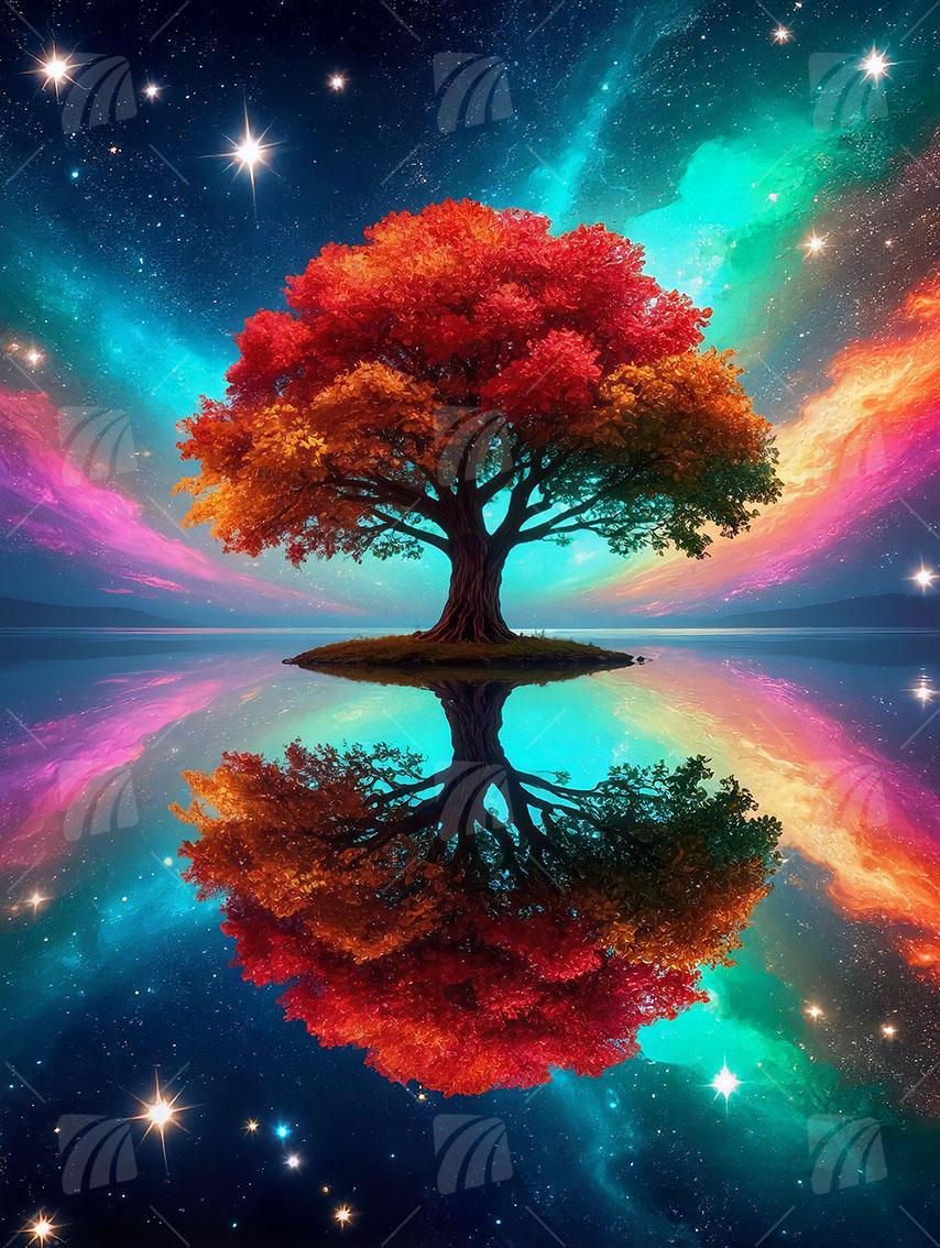 Cosmic Reflection Mythisch Wandbild auf Aluminium Dibond Spanntuch