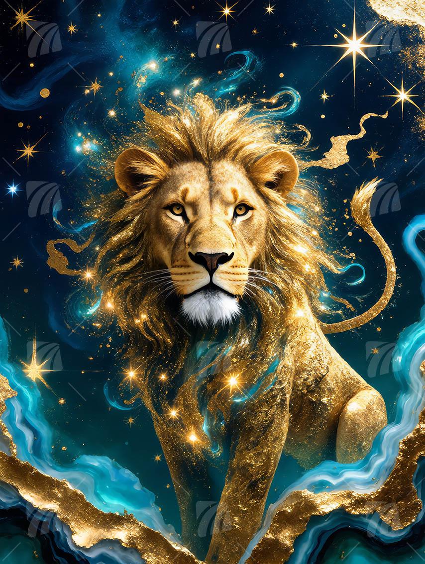 Leuchtender Sternen-Löwe Tiere Wandbild auf Aluminium Dibond Spanntuch