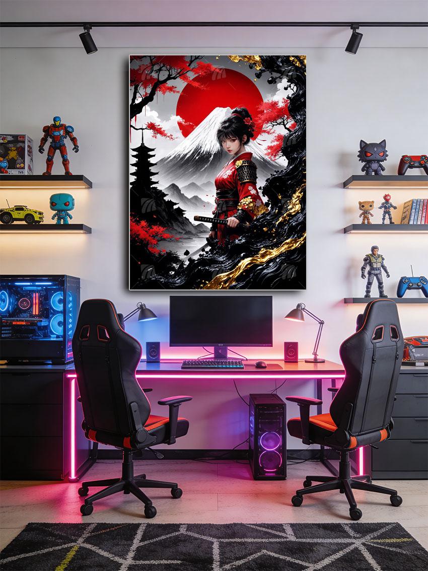 Scarlet Samurai Serenity Japanische Ästhetik Wandbild – Detailansicht