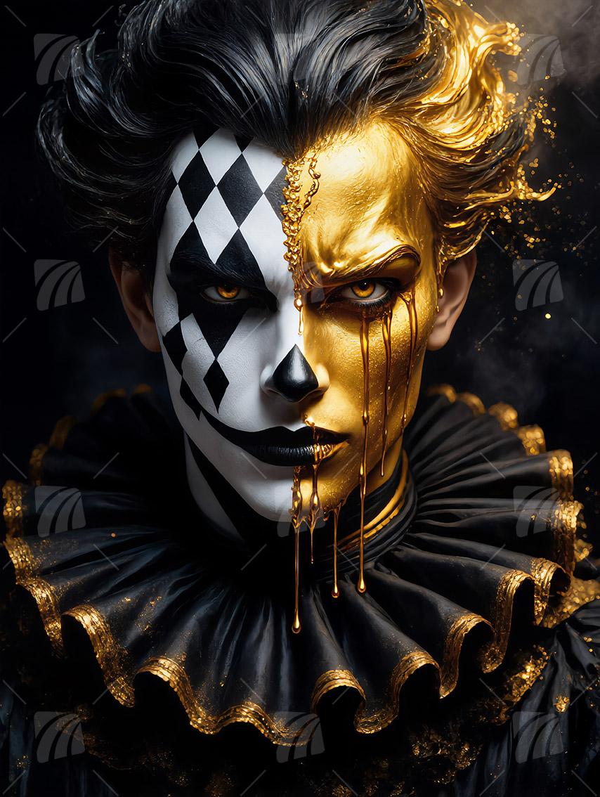 Harlequin Splendor Black & Gold Wandbild auf Aluminium Dibond Spanntuch