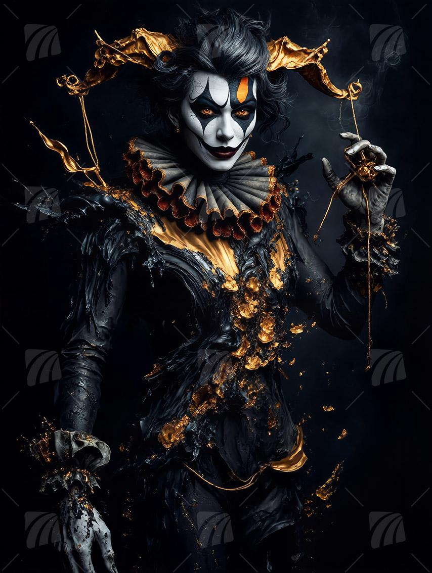 Golden Harlequin Black & Gold Wandbild auf Aluminium Dibond Spanntuch