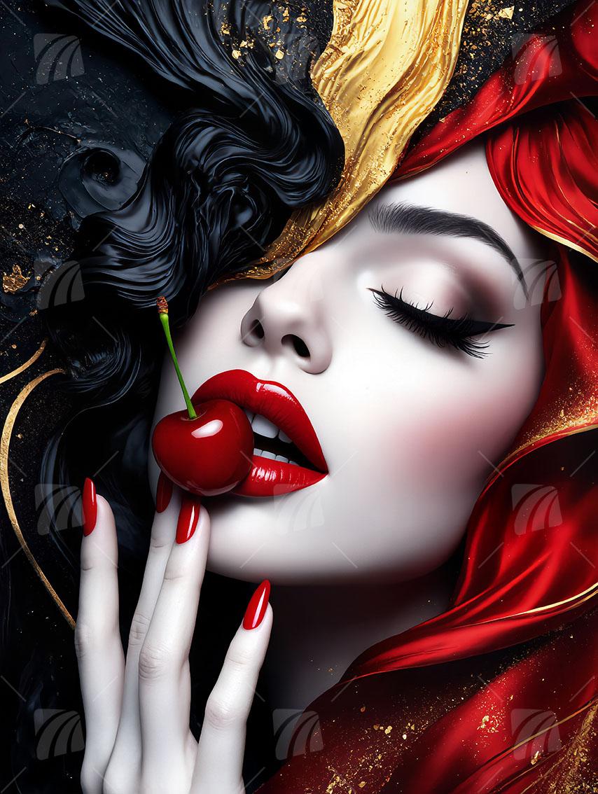 Crimson Temptation Black & Gold Wandbild auf Aluminium Dibond Spanntuch