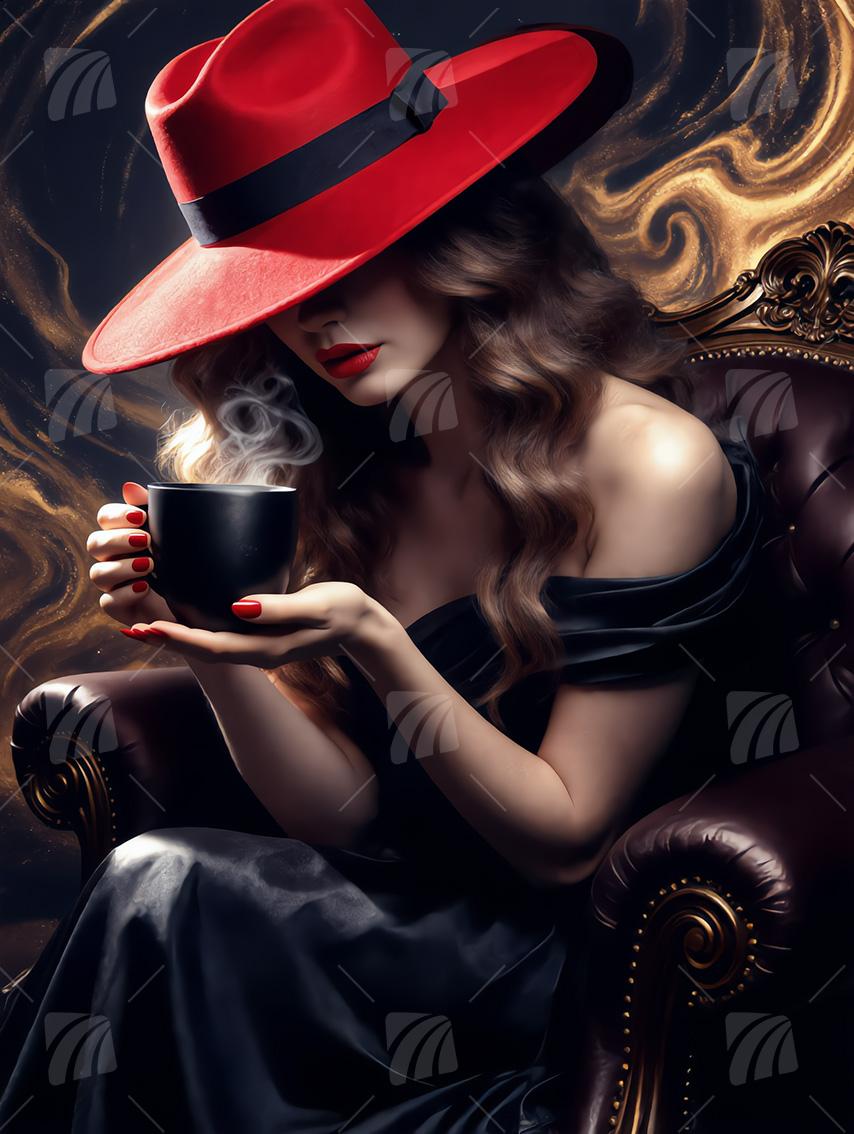 Scarlet Elegance Black & Gold Wandbild auf Aluminium Dibond Spanntuch