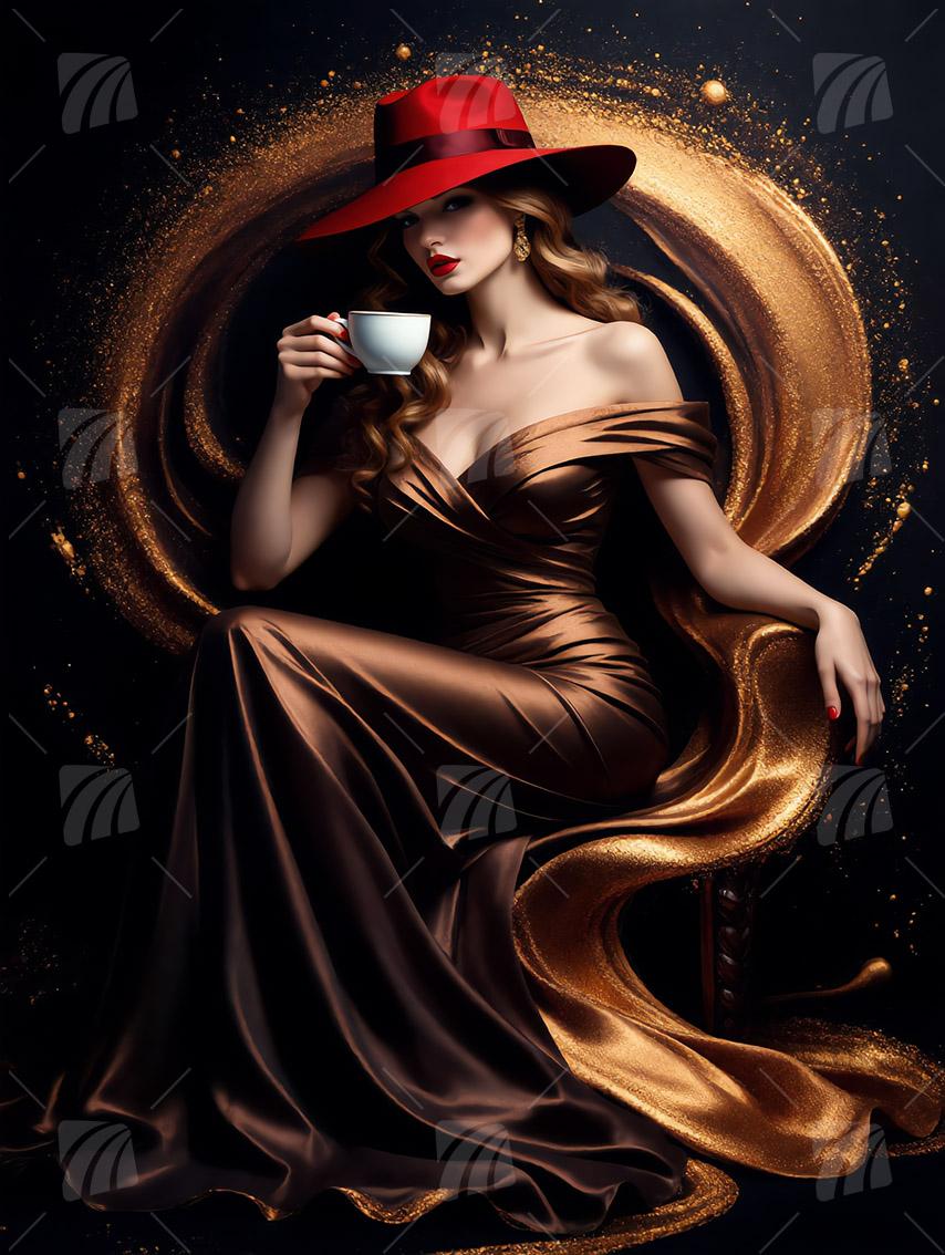 Crimson Elegance Black & Gold Wandbild auf Aluminium Dibond Spanntuch